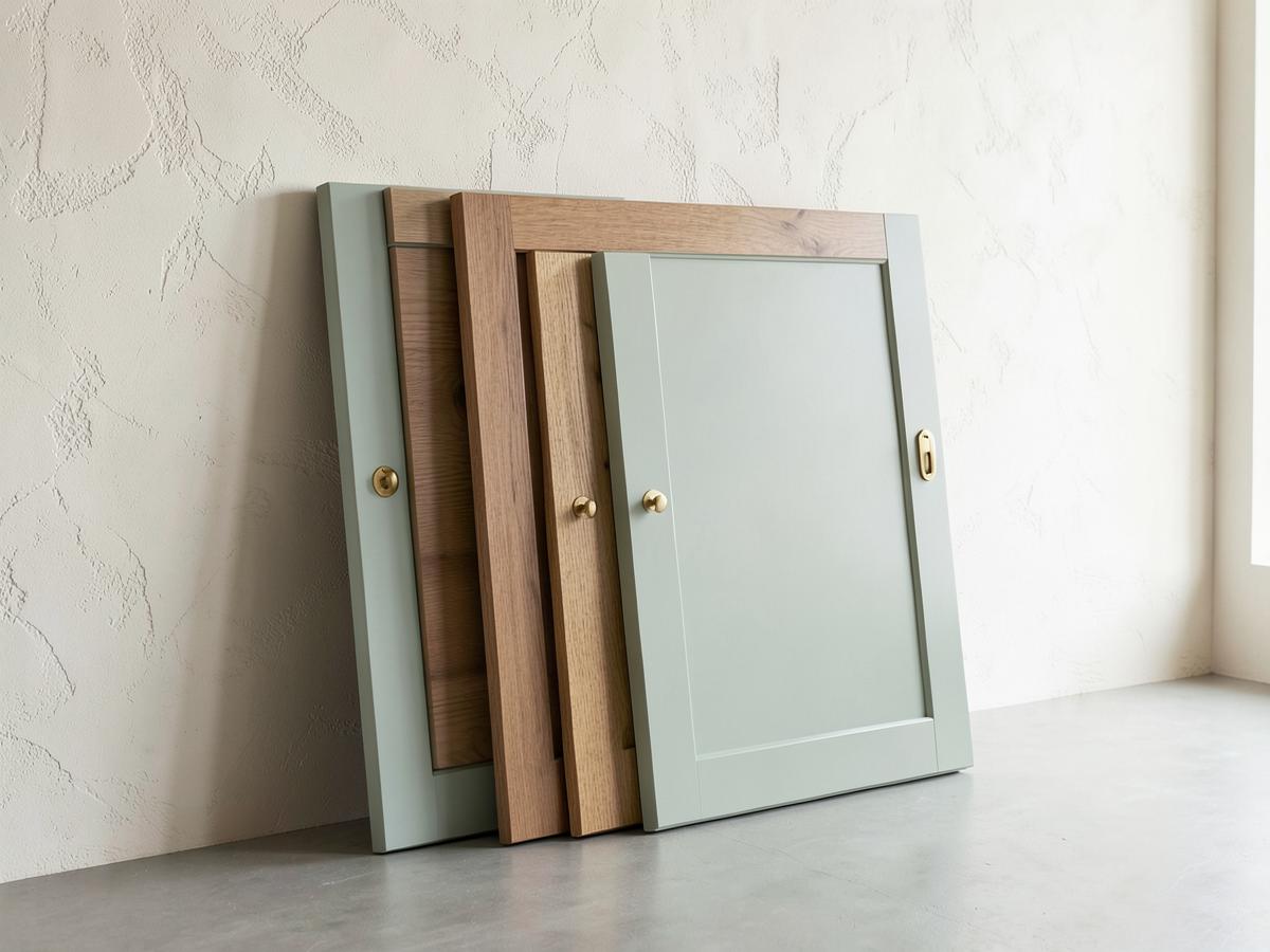Kitchen cabinet door samples in oak and painted finishes