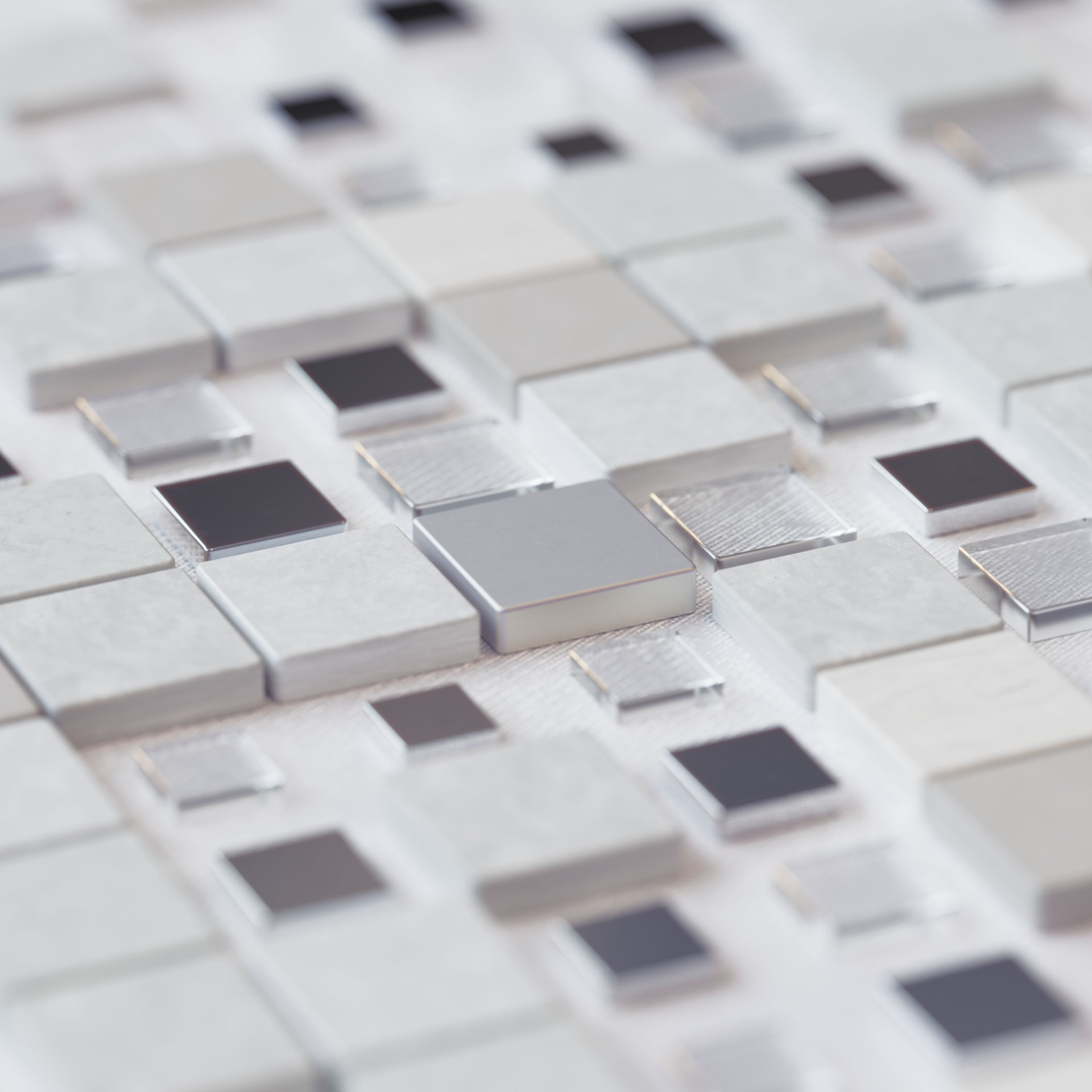 Tile and stone mosaic samples in varied finishes